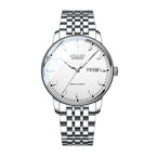 Sollen 9051 Automatic Watch - Men's Full Day Date Sunray Dial 7-Bead Stainless Steel Bracelet Wristwatch