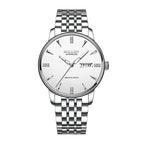 Sollen 9052 Automatic Watch - Men's Dress 8 Crystal Accent 8 Faceted Marker 7-Bead Stainless Steel Bracelet Wristwatch