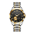 Sollen 9060 Automatic Watch - Men's Executive Open-Heart Flywheel Small Seconds 7-Bead Stainless Steel Bracelet Wristwatch