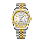 Sollen 9061 Automatic Watch - Men's Classic 36mm Fluted Bezel Cyclops Date 5-Bead Stainless Steel Bracelet Wristwatch