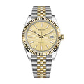 Sollen 9062 Automatic Watch - Men's Classic 36mm Fluted Bezel Cyclops Date 5-Bead Steel Bracelet Wristwatch