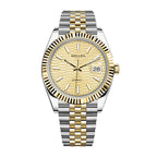 Sollen 9062 Automatic Watch - Men's Classic 36mm Fluted Bezel Cyclops Date 5-Bead Steel Bracelet Wristwatch