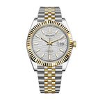 Sollen 9062 Automatic Watch - Men's Classic 36mm Fluted Bezel Cyclops Date 5-Bead Steel Bracelet Wristwatch