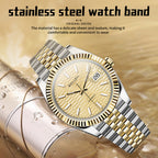 Sollen 9062 Automatic Watch - Men's Classic 36mm Fluted Bezel Cyclops Date 5-Bead Steel Bracelet Wristwatch