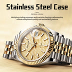 Sollen 9062 Automatic Watch - Men's Classic 36mm Fluted Bezel Cyclops Date 5-Bead Steel Bracelet Wristwatch