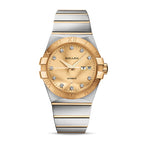 Sollen 9063 Automatic Watch - Men's Dress 12 Crystal Accent Dual Calendar Bamboo Link Steel Bracelet Wristwatch