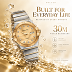 Sollen 9063 Automatic Watch - Men's Dress 12 Crystal Accent Dual Calendar Bamboo Link Steel Bracelet Wristwatch