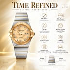 Sollen 9063 Automatic Watch - Men's Dress 12 Crystal Accent Dual Calendar Bamboo Link Steel Bracelet Wristwatch