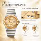 Sollen 9063 Automatic Watch - Men's Dress 12 Crystal Accent Dual Calendar Bamboo Link Steel Bracelet Wristwatch