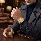 Sollen 9063 Automatic Watch - Men's Dress 12 Crystal Accent Dual Calendar Bamboo Link Steel Bracelet Wristwatch