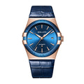 Sollen 9065 Automatic Watch - Men's Dress 12 Bar Marker Date Blue Sunray Dial Genuine Leather Strap Wristwatch