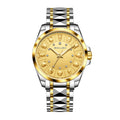 Sollen 9066 Automatic Watch - Men's Dress 12 Diamond Zodiac Relief Gold Foil Dial 7-Bead Steel Bracelet Wristwatch