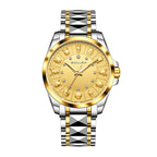 Sollen 9066 Automatic Watch - Men's Dress 12 Diamond Zodiac Relief Gold Foil Dial 7-Bead Steel Bracelet Wristwatch