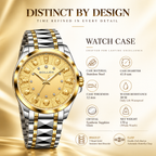 Sollen 9066 Automatic Watch - Men's Dress 12 Diamond Zodiac Relief Gold Foil Dial 7-Bead Steel Bracelet Wristwatch