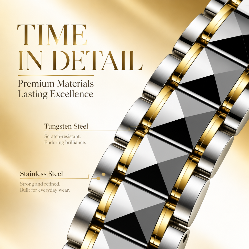 Sollen 9066 Automatic Watch - Men's Dress 12 Diamond Zodiac Relief Gold Foil Dial 7-Bead Steel Bracelet Wristwatch