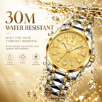 Sollen 9066 Automatic Watch - Men's Dress 12 Diamond Zodiac Relief Gold Foil Dial 7-Bead Steel Bracelet Wristwatch