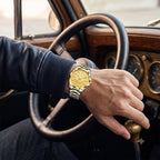 Sollen 9066 Automatic Watch - Men's Dress 12 Diamond Zodiac Relief Gold Foil Dial 7-Bead Steel Bracelet Wristwatch