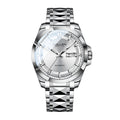 Sollen 9085 Automatic Watch - Men's Dress Citizen 8205 Sunray Dial Day Date 13 Luminous Marker 7-Bead Steel Bracelet Wristwatch