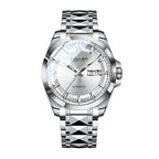 Sollen 9085 Automatic Watch - Men's Dress Citizen 8205 Sunray Dial Day Date 13 Luminous Marker 7-Bead Steel Bracelet Wristwatch
