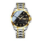 Sollen 9089 Automatic Watch - Men's Dress Citizen 8205 Wavy Dial Day Date Roman Crystal Marker 7-Bead Steel Bracelet Wristwatch