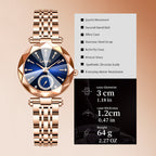 Labaoli LA729 Quartz Watch - Live Edition Women's Luxury Diamond-Cut Glass Crystal Faceted Dial Luminous Hands Crystal 6H Small Seconds Rose Gold Steel Link Bracelet Wristwatch