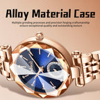 Labaoli LA729 Quartz Watch - Live Edition Women's Luxury Diamond-Cut Glass Crystal Faceted Dial Luminous Hands Crystal 6H Small Seconds Rose Gold Steel Link Bracelet Wristwatch