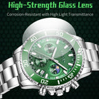 Sollen SL721 Chronograph Watch - Men's Multi-Function Moonphase Stainless Steel 3-Bead Bracelet Wristwatch