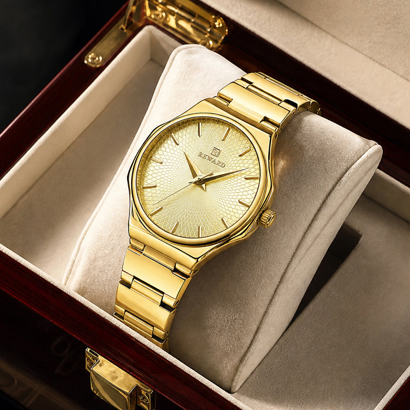 REWARD RD 213032L Quartz Watch - Live Edition Women's Elegant 28mm Full IPG Gold Stainless Steel Band Luminous Hands Sunburst Radial Dial Wristwatch