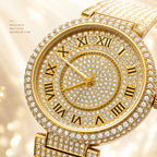 MISSFOX V377L Live Edition Men's Fully Iced Out Quartz Watch - 44mm Case Roman Numerals Pave Diamond Dial Coated Glass Metal Band Wristwatch