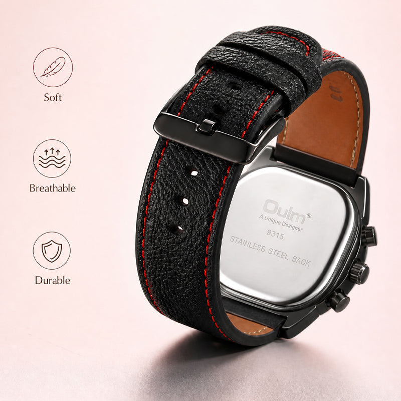 Oulm HP9315 Quartz Watch - Live Edition Men's Heavy Steampunk Industrial Matte Case Luminous Hands Wide Leather Strap Tactical Wristwatch
