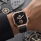 YASHDUN YSD5061 Quartz Watch - Live Edition Men's Heavy Industrial 43mm Square-Octagonal Case Steampunk Mechanical Gear Illusion Dial Date Steel Link Bracelet Wristwatch