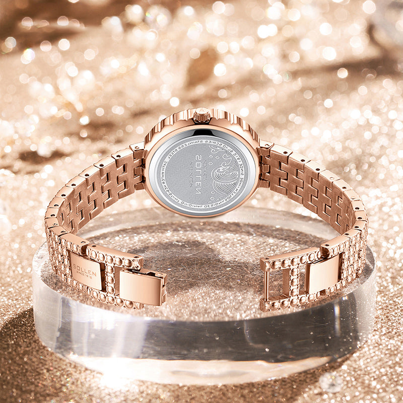 Sollen SL431 Women's Quartz Watch - 30mm Full Pave Crystal Dial Iced Out Bracelet Wristwatch