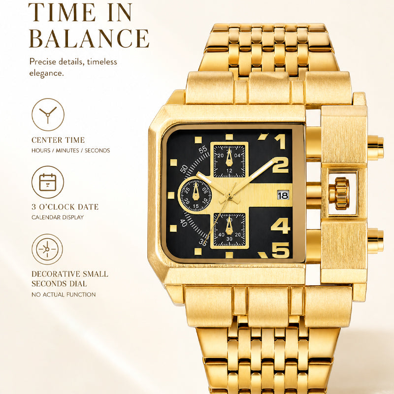 Oulm HP3364B Live Edition Men's Heavy Watch - Cyberpunk Industrial Design Asymmetric Armor Case Wide Metal Band Sport Wristwatch