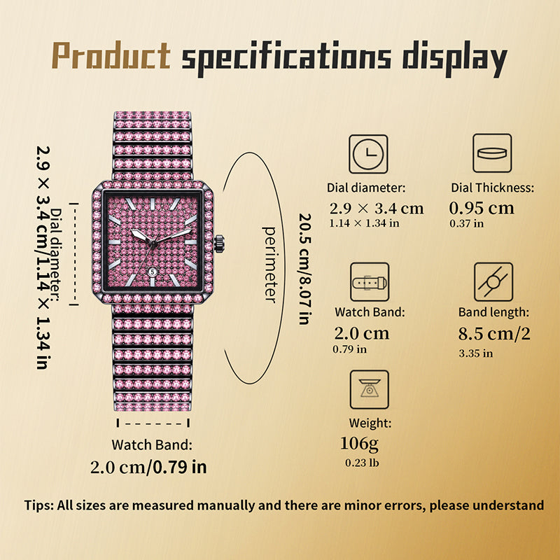 KDW KDW2410 Quartz Watch - Live Edition Luxury Full IPG Gold Crystal Pavé Square Case Iced-Out 20mm Link Bracelet Wristwatch