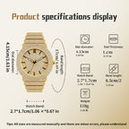 BELBI BELBL-8235 Live Edition Men's Iced Out Watch - Luxury Full Crystals Encrusted Round Case Gold Dial Date Window Stainless Steel Band Hiphop Wristwatch