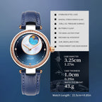 Sollen SL410 Women's Moon Phase Automatic Mechanical Watch - 32.5mm Crystal Bezel Mother of Pearl Dial Wristwatch