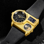 Oulm HP5026 Live Edition Men's Tactical Watch - Cyberpunk Multi Time Zone Ana-Digi Dual Core Armor Case Wide Strap Sport Wristwatch