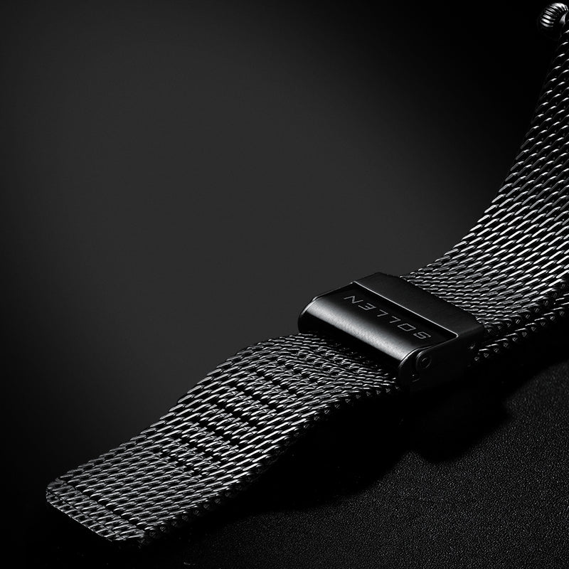 Sollen SL359 Men's Open Heart Full Skeleton Automatic Mechanical Watch - 42mm Stainless Steel Case Slim 9.9mm Luminous Markers Mesh Bracelet Wristwatch