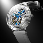 Sollen SL320 Men's Full Skeleton Automatic Mechanical Watch - 42mm K9 Glass Case Sandblasted Open Dial Fluororubber Strap Wristwatch