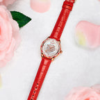 Sollen SL408 Women's Dandelion Skeleton Automatic Watch - 35mm Crystal Bezel Mother of Pearl Dial Leather Strap Wristwatch
