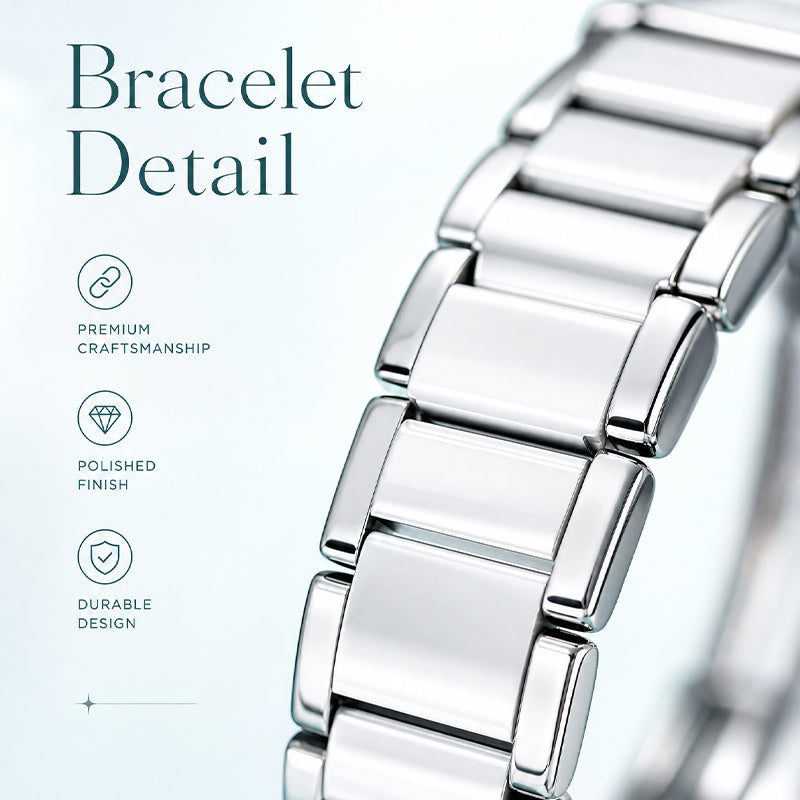 Labaoli LA559 Quartz Watch - Live Edition Women's Luxury 37mm Crystal-Encrusted Bezel Diamond-Cut Lens Chronograph Style Dial Slanted Date Two-Tone Link Bracelet Wristwatch