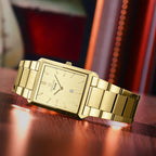REWARD RD 613568M Quartz Watch - Live Edition Men's Classic Square Full IPG Gold Stainless Steel Band Ultra-Slim 8.5mm Case 6H Date Brushed Dial Wristwatch