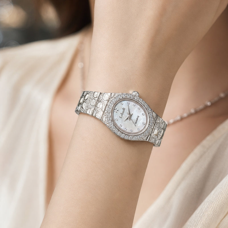 Labaoli LA631 Quartz Watch - Live Edition Women's Luxury Jewelry Elegant Crystal Bezel 3D Textured Embossed Bracelet Thin Bangle Wristwatch