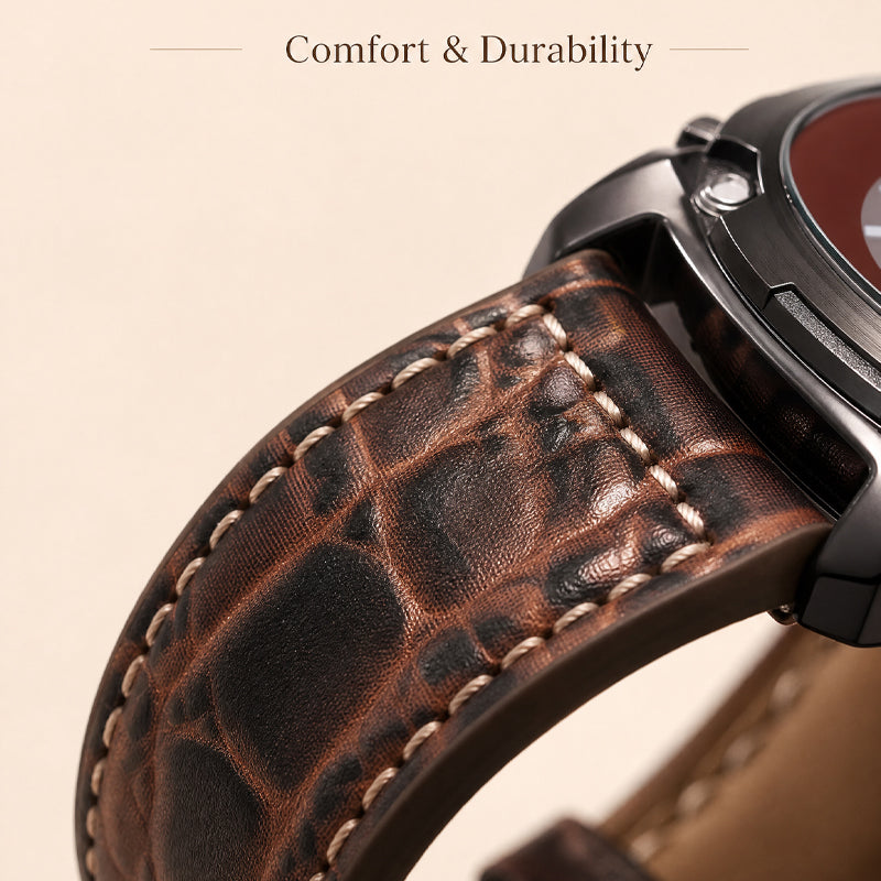 Oulm HP9139 Quartz Watch - Live Edition Men's Heavy Steampunk Dual Time Zone Industrial Black Case Luminous Hands Compass Leather Strap Tactical Wristwatch