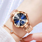 Labaoli LA729 Quartz Watch - Live Edition Women's Luxury Diamond-Cut Glass Crystal Faceted Dial Luminous Hands Crystal 6H Small Seconds Rose Gold Steel Link Bracelet Wristwatch