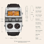 Oulm HP9525 Live Edition Men's Cyberpunk Watch - Tactical Multi Time Zone Triple Movement Steampunk Folding Case Wide Leather Strap Sport Wristwatch