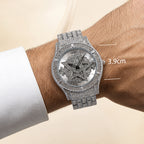 LOOK WORLD RKS245 Live Edition Men's Iced Out Watch - Luxury Full Crystals Encrusted Round Case Creative Spinning Star Dial Metal Band Hiphop Wristwatch