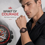 WLS6158 Quartz Watch - Live Edition Men's Streetwear 43mm Black Case Chinese Lion Dance Cultural Dial Luminous Facing Sport Silicone Elastic Woven Strap Wristwatch