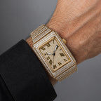 KDW KDW8337G Quartz Watch - Live Edition Men's Luxury Heavy 54mm Full Iced-Out Crystal Pavé Square Case Roman Numeral Day-Date Fully Encrusted Wide Link Bracelet Wristwatch