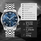 Sollen SL801 Chronograph Watch - Men's Multi-Function Moonphase Sunburst Dial 7-Bead Stainless Steel Bracelet Wristwatch